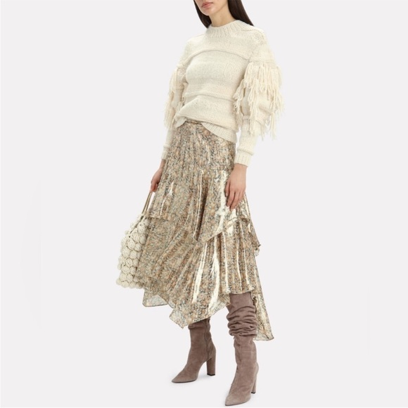 $595 Ulla Johnson Delma Ecru Alpaca Fringe Sweater - Picture 3 of 6